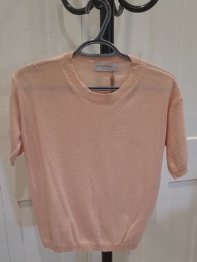 Bianco & Blu Cashmere Silk Blend Peach Short-Sleeve Sweater